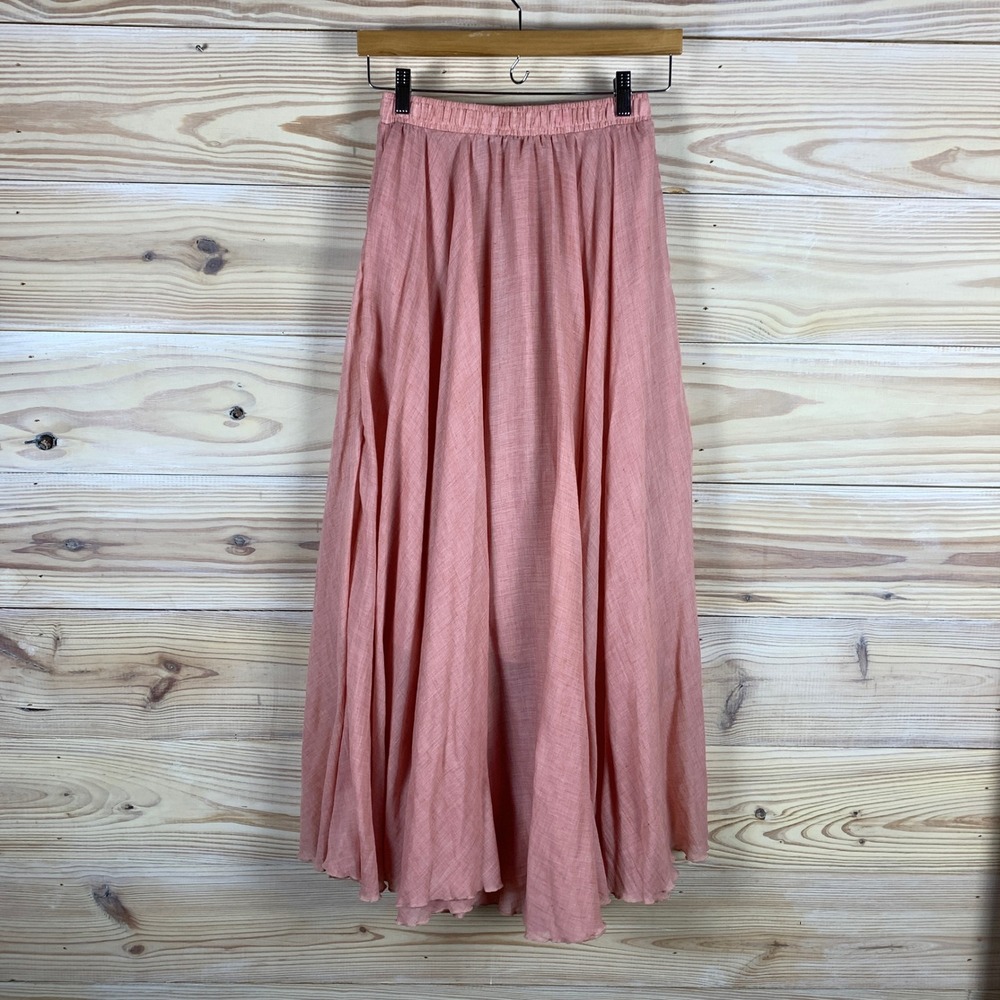 Lace Girl Maxi Skirt Women Small Pink Gauzy Lettuce Hem Boho Flowy Skirt Cottage